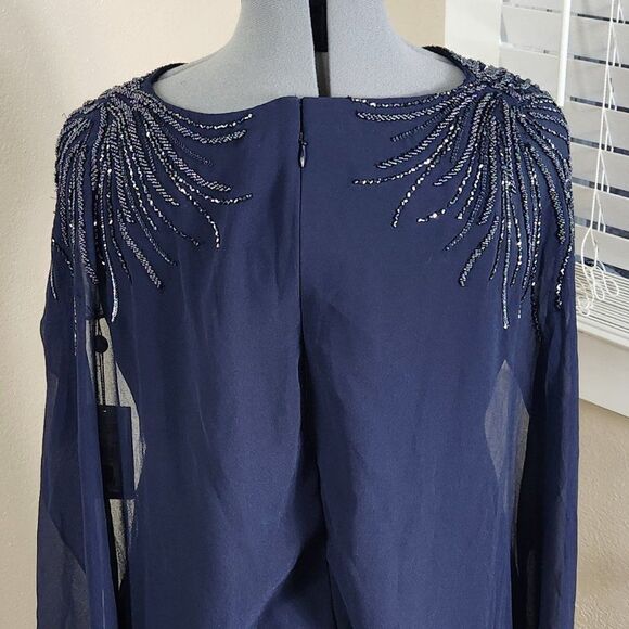 Adrianna Papell - AP1E205401 Beaded Bateau Neck Illusion Chiffon Dress Size 8 - Picture 8 of 16